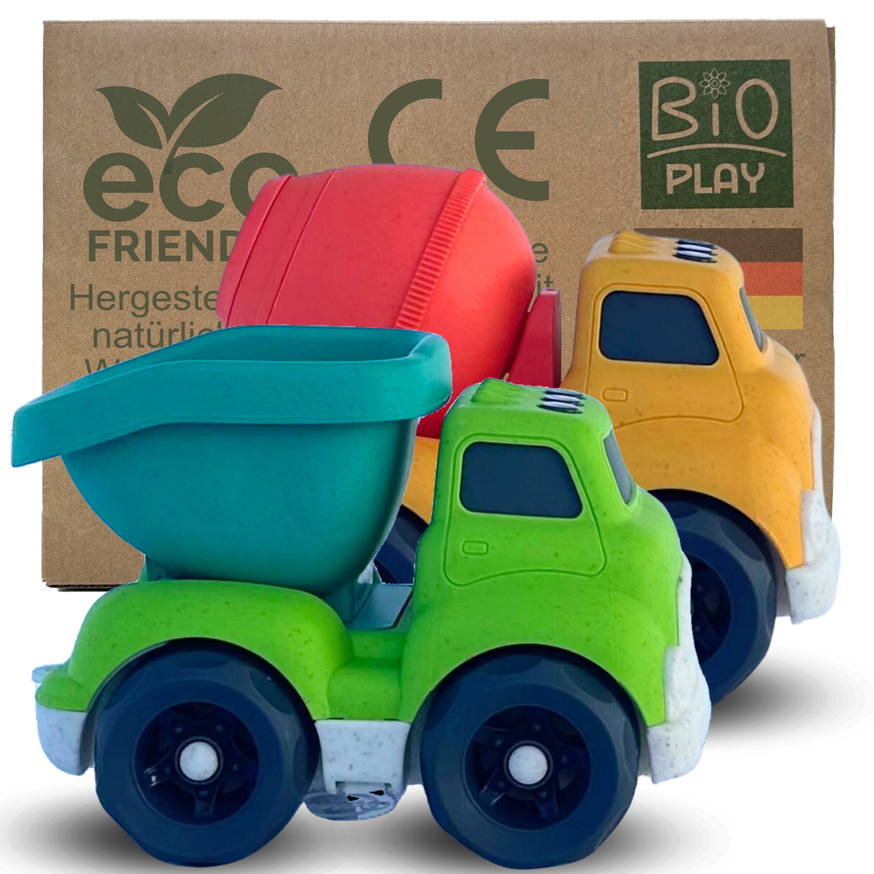 BIOPLAY® XL 2er Set Trucks – Sinnvolles Spielzeug aus Biokunststoff für Kinder ab 1 Jahr