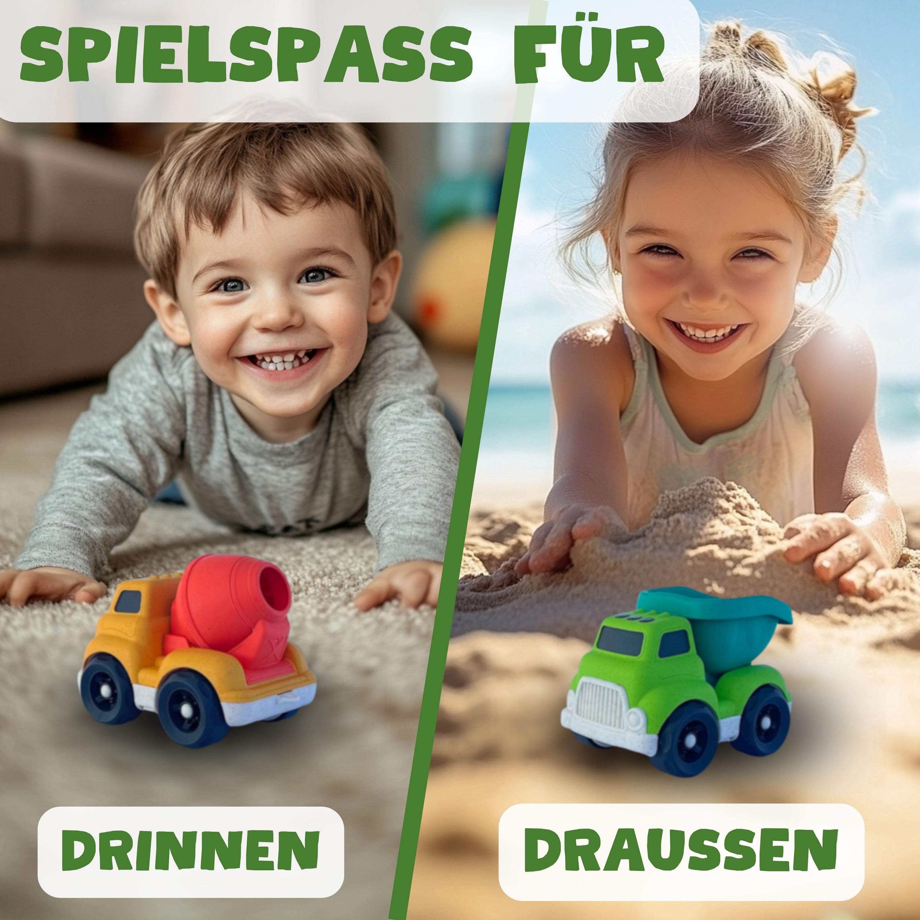 BIOPLAY® 2er-Set Trucks – Nachhaltiges Sandspielzeug Bioplastik für drinnen und draußen