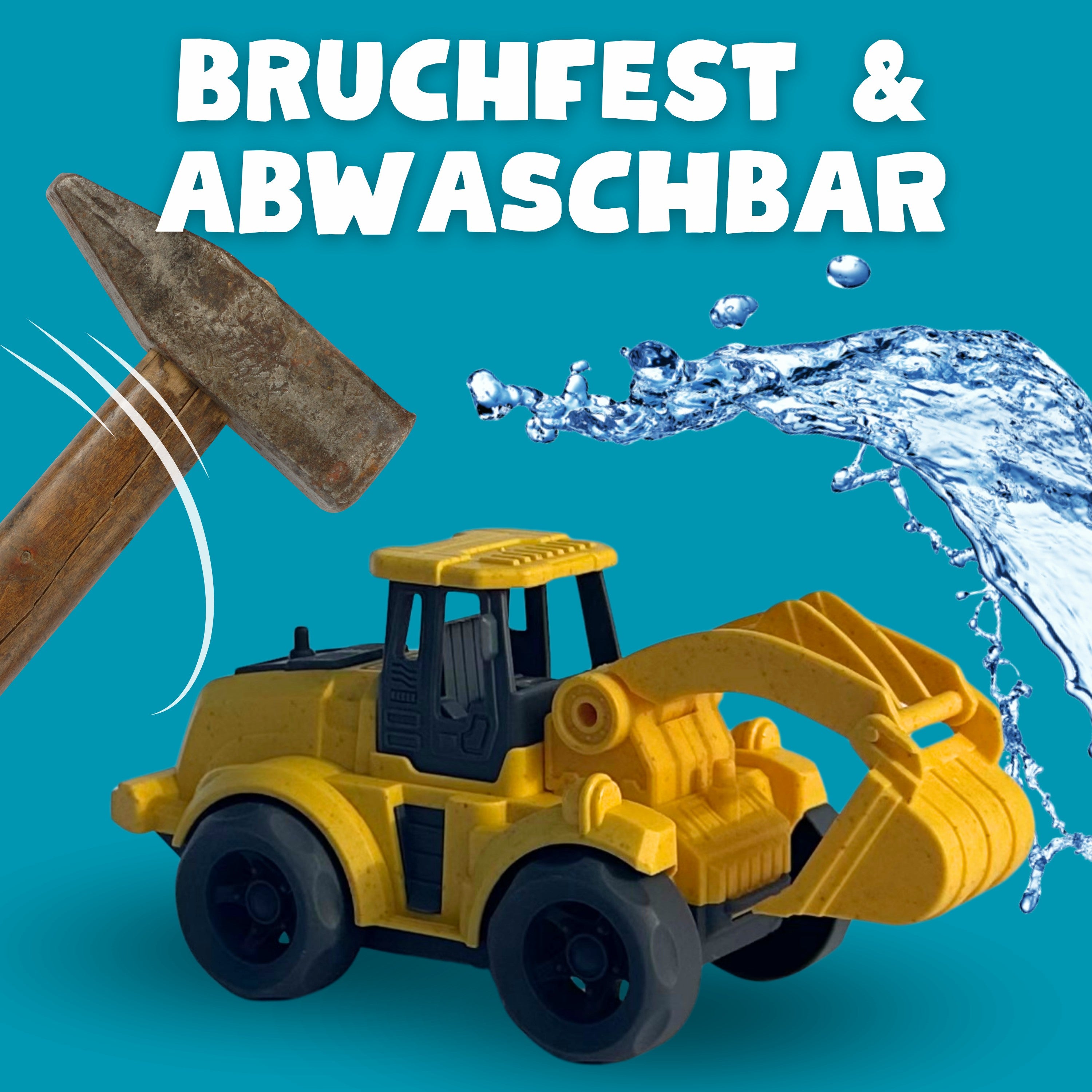 Bruchfeste und abwaschbare Spielzeugautos aus Biokunststoff – langlebig und pflegeleicht für drinnen und draußen.